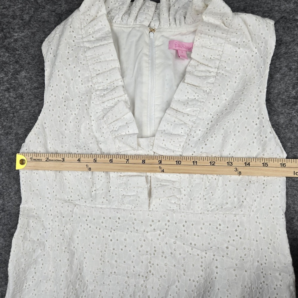 Lily Pulitzer Adeline Dress Women's Sz 8 White Eyelet Embellished Ruffled V Neck - Picture 5 of 8